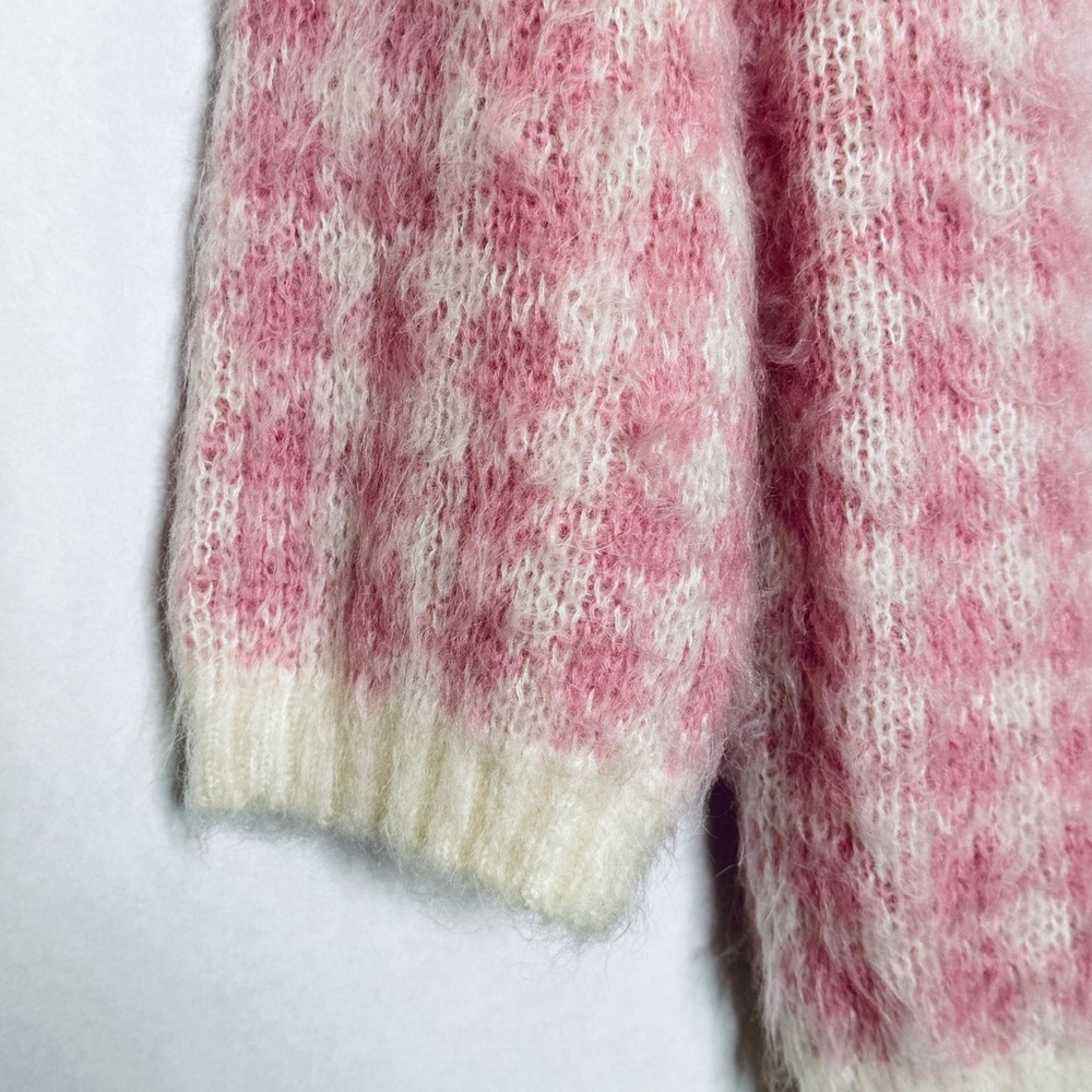 Rouje Pink Ronny Cardigan Plaid Coquette Sweater Soft Fuzzy Top SZ Small FR 36 - Picture 8 of 16